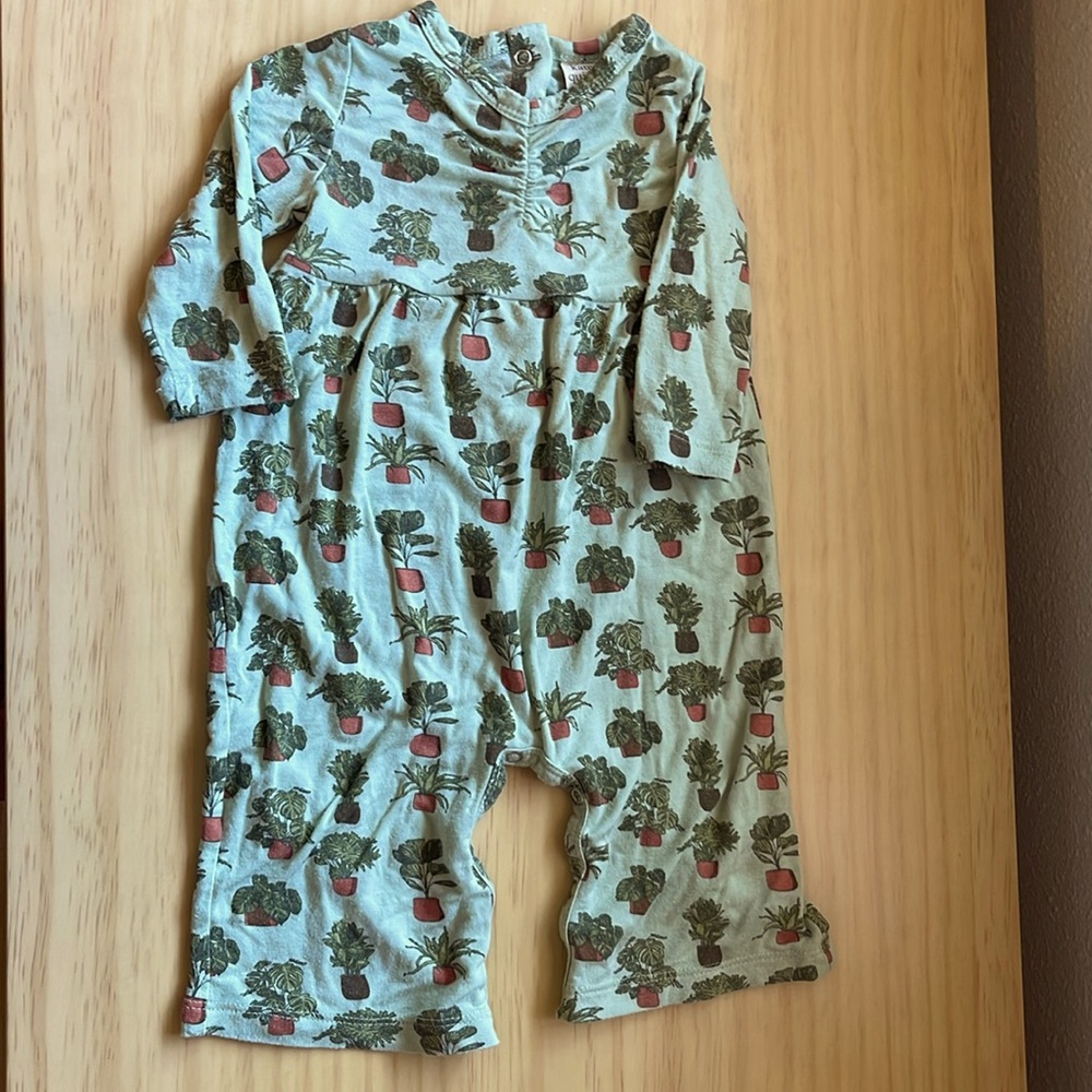 Kate Quinn Plants with green background long sleeve Romper Modal